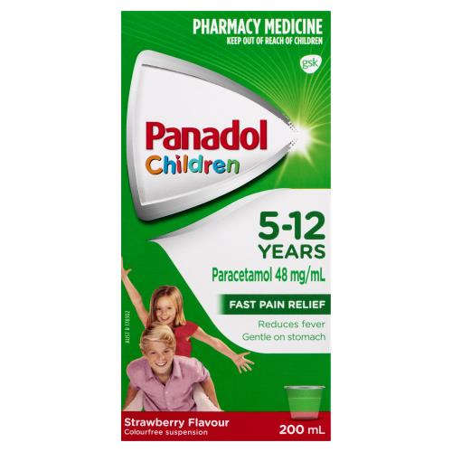 Panadol Children 5-12 Years Suspension, Fever & Pain Relief, Strawberry Flavour, 200 mL