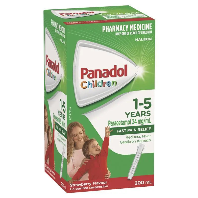 Panadol Children 5-12 Years Suspension, Fever & Pain Relief, Strawberry Flavour, 200 mL