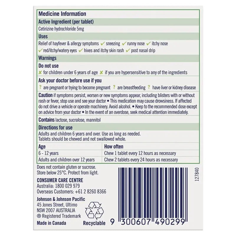Zyrtec Kids Chewable Grape 10 Tablets