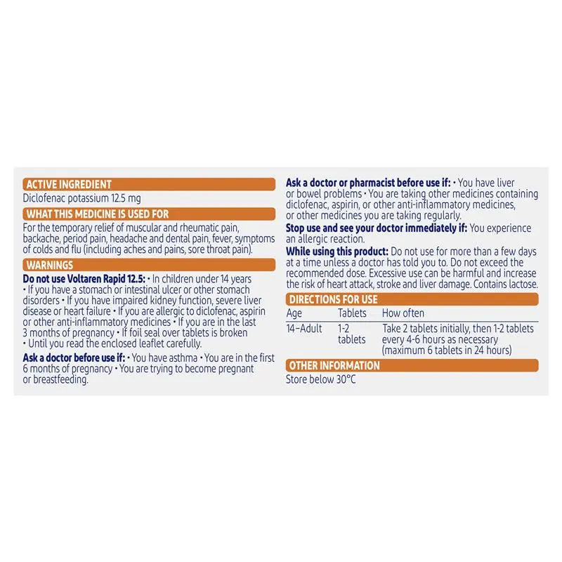 Voltaren Rapid 12.5, Pain Relief Tablets