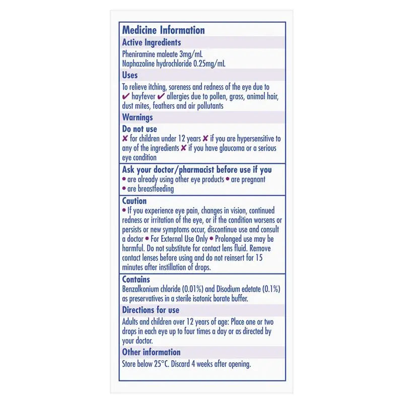 Visine Allergy Eye Drops 0.025% / 0.3% 15 ml